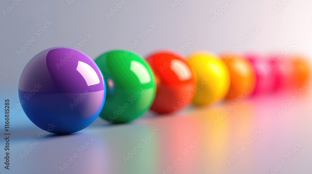 Poster vibrant color palette of glossy spheres representing modern trends in design and psychological effec