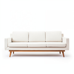 Obraz premium OffWhite ThreeSeater Sofa MidCentury Modern Design Wooden Legs