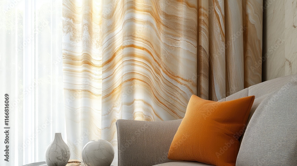 Poster modern organic curtain design transforming living spaces with elegant natural patterns and warm tone