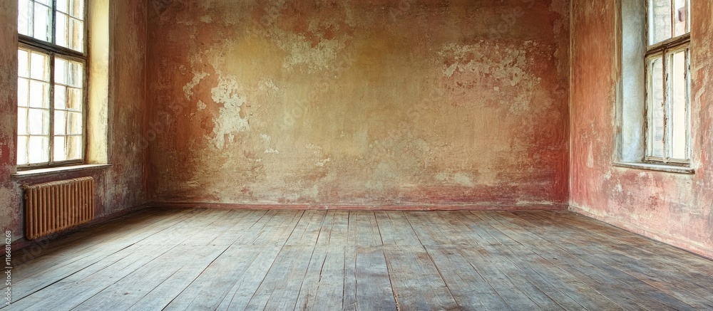 Aufkleber textured walls and distressed flooring in a grungy empty room perfect for artistic and design inspir