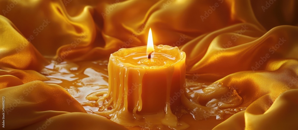 Poster artistic candle with melted wax on vibrant fabric creating a warm inviting ambiance for relaxation a