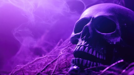 Spooky Purple Halloween Background Featuring Skull and Space for Custom Text