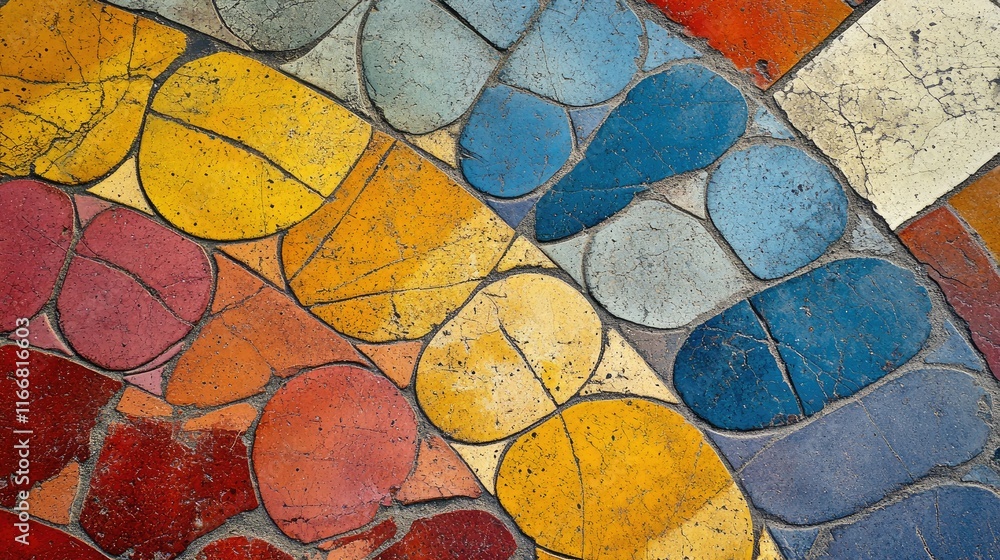 Aufkleber Vibrant abstract pavement texture featuring colorful stones in a mosaic pattern creating a striking visual impact.