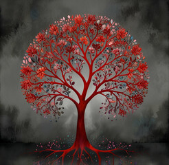 beautiful red tree AI generative 