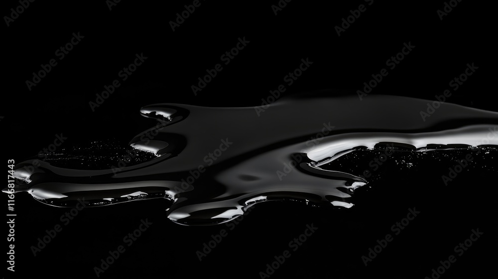 Poster liquid ink spills on black surface creating abstract patterns and textures in a close up view