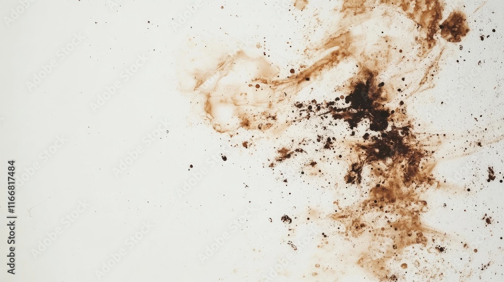 Poster abstract ink and coffee stains on a textured white paper background creating a chaotic artistic desi