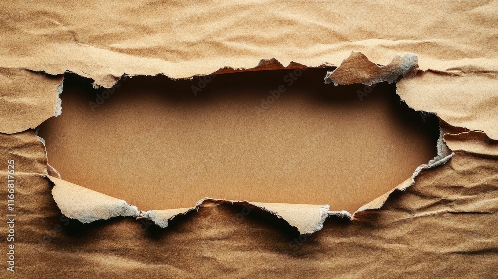 Aufkleber inner strength uncovered through torn brown paper texture and depth in a minimalistic design concept