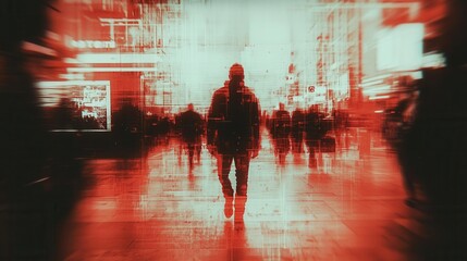 Abstract silhouette in a vibrant urban setting.