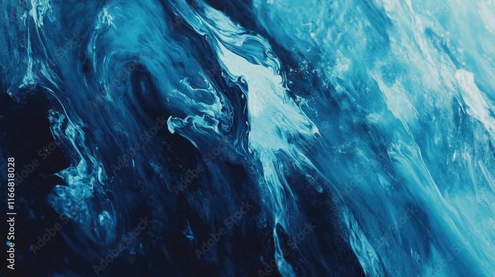 Poster vibrant abstract artwork featuring dynamic blue and black swirling brush strokes creating a sense of