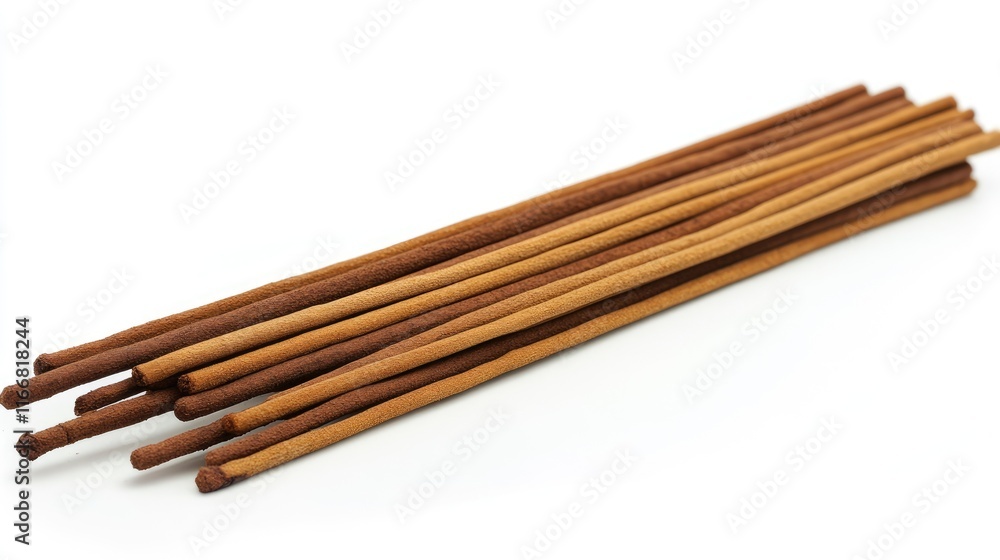 Aufkleber natural incense sticks arranged neatly on a white background for relaxation and aromatherapy purpose