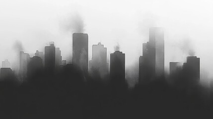 Obraz premium Urban Scene with Shadowy Skyline and Smog Effects