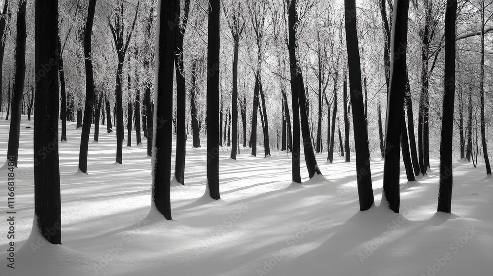 Aufkleber Serene winter landscape featuring snow-covered trees creating a tranquil atmosphere in a forest setting