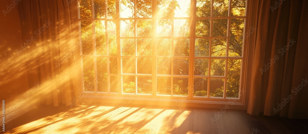 Aufkleber sunlit interior view showcasing warm rays of light streaming through a window, creating a serene and