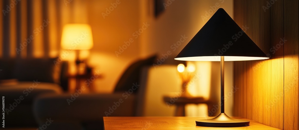 Poster elegant black table lamp emitting warm light in a softly lit room enhancing a cozy and inviting atmo