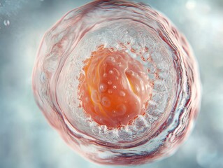 Close-up view of a human egg cell, showcasing its delicate structure and vibrant colors.