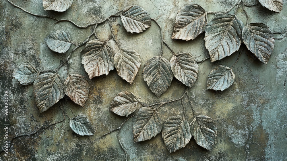 Aufkleber decorative textured wall art featuring incised leaves and vines creating an organic and rustic ambia