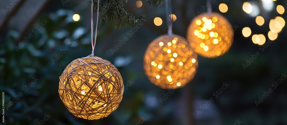 Aufkleber handcrafted rattan ball lanterns with string lights creating a warm and festive ambiance for christm