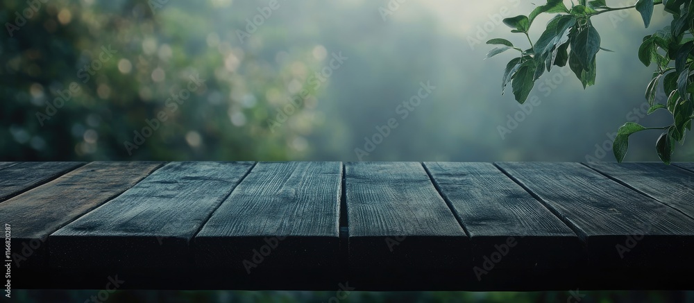 Aufkleber dark wooden table displaying rich textures with a softly blurred abstract background ideal for produ