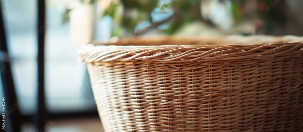 Poster handwoven wicker basket ideal for home decor utility storage showcasing craftsmanship and natural ma