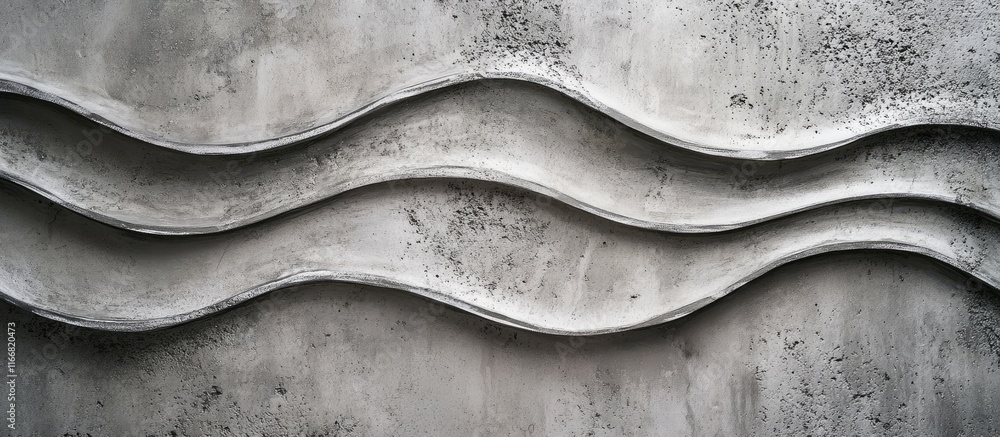 Poster Textured gray cement wall with flowing wave patterns suitable for contemporary design and architectural backgrounds