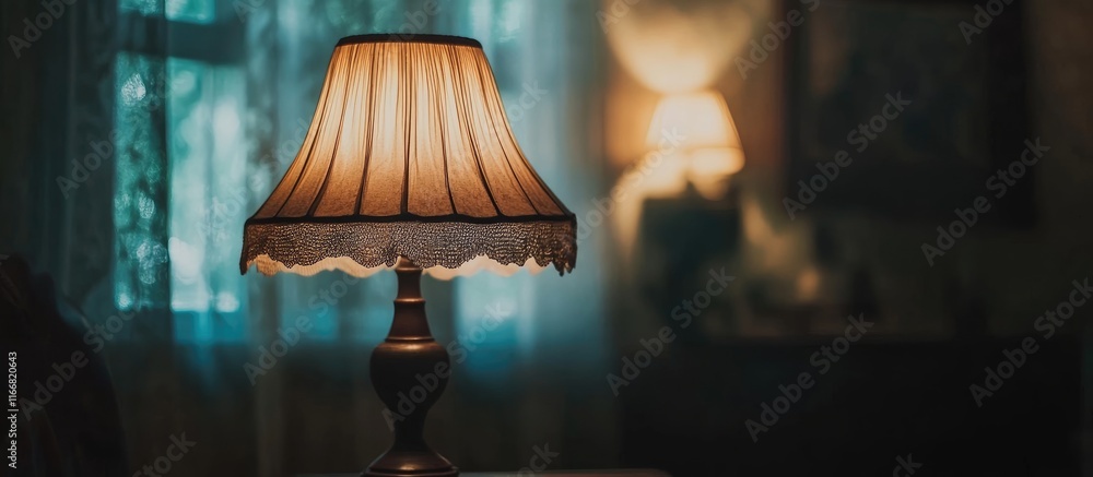 Aufkleber Cozy vintage lamp casting warm light and soft shadows in a dimly lit room creating an inviting and tranquil atmosphere