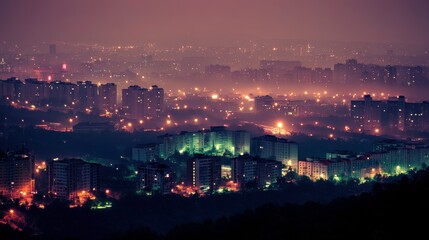 Fototapeta premium Vibrant Cityscape with Soft Light and Smog Effects