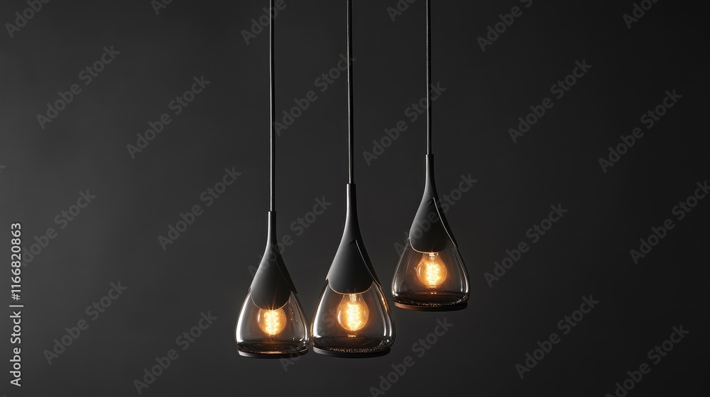 Poster modern pendant lighting featuring three stylish glass bulbs against a dark background creating a war