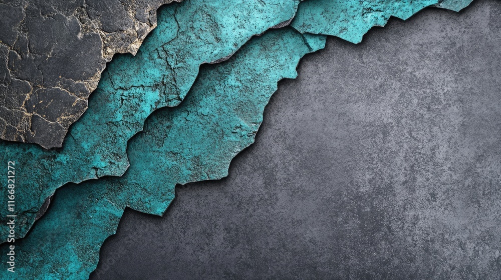 Aufkleber Teal and gray torn asphalt texture with metallic ash accents ideal for design backgrounds featuring interconnected gradient shading and surface details