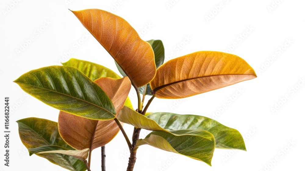 Aufkleber tropical brown leaves in selective focus with natural daylight on a white background ideal for folia