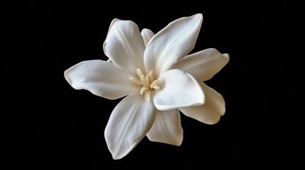 Fototapeta premium Elegant Crepe Jasmine flower with five delicate white petals on a black background showcasing natural beauty and floral aesthetics.