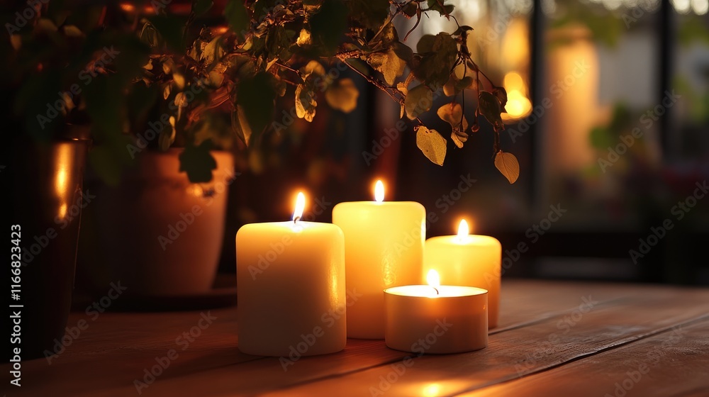 Aufkleber cozy halloween decorations with flickering candles creating an inviting atmosphere in a warmly lit i