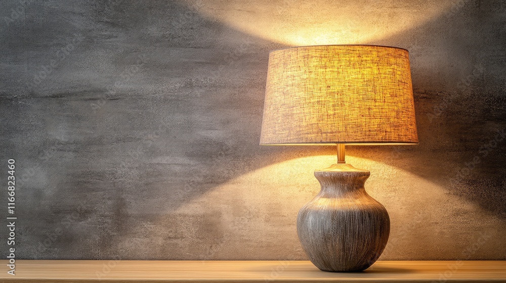Poster stylish bedroom lamp with shade illuminating a textured wall in an elegant interior setting showcasi