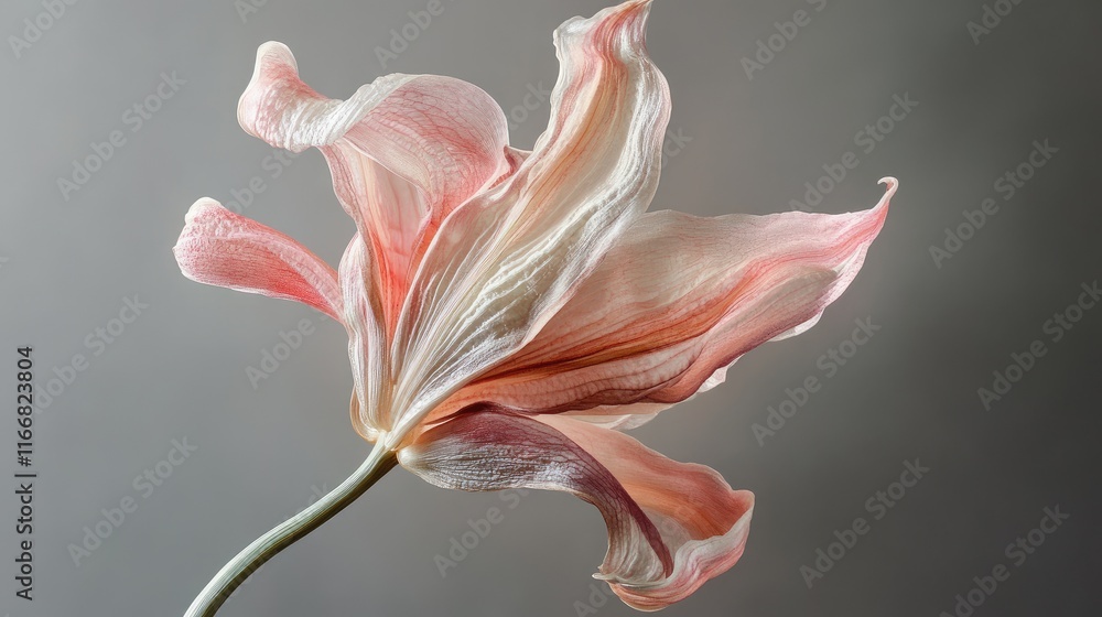 Poster elegant crinum flower with soft petals displaying delicate pink and cream tones on a subtle backgrou