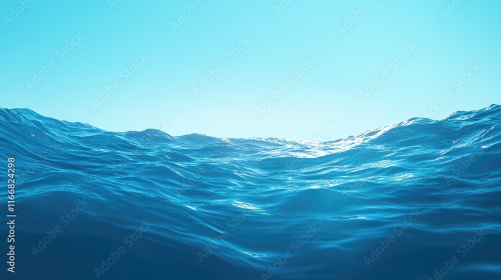 Aufkleber serene view of ocean waves under a clear blue sky with textured water surface creating a tranquil an