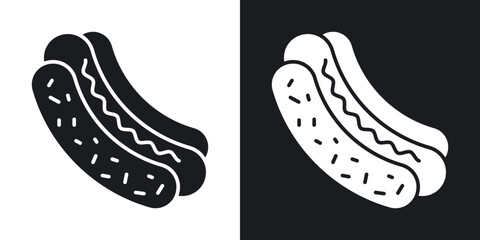 Hot dog icons in solid black and white colors