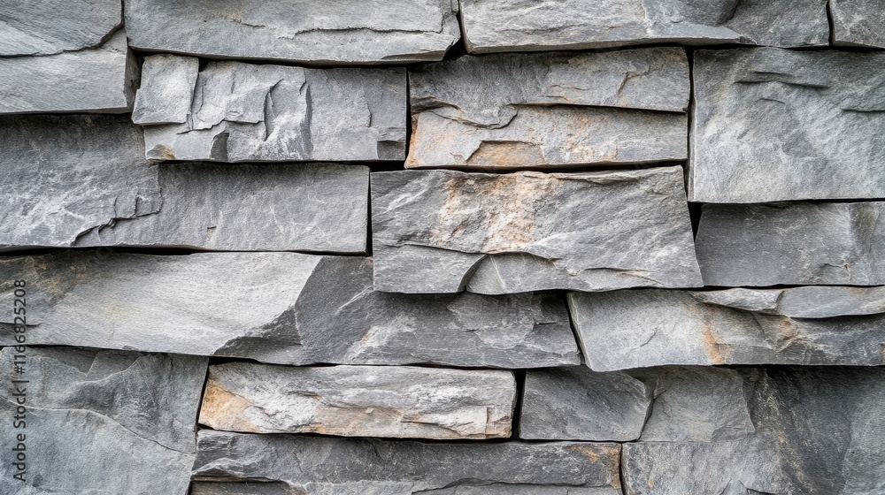 Poster textured gray stone wall with rectangular stones arranged in a uniform pattern showcasing natural va