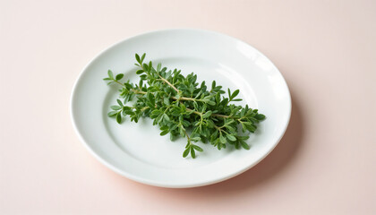 Fresh basil leaves on a white plate