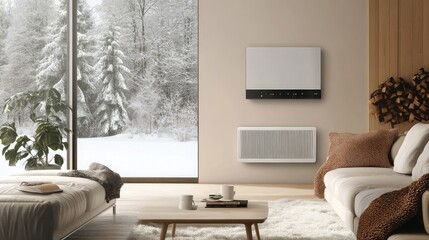 House electric heater radiator in a cozy living room, designed for cold winter season settings