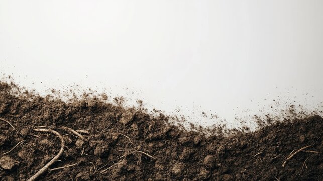 Cross section of healthy soil illustrating plant roots organic matter and soil structure with blank space for text or annotations