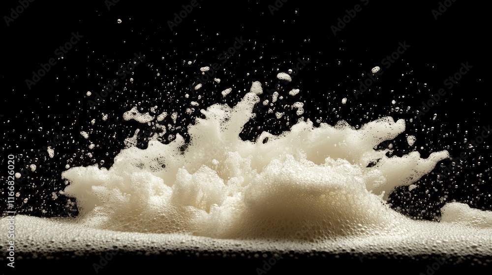 Poster white soap bubbles on dark background creating an abstract bright texture perfect for clean product 