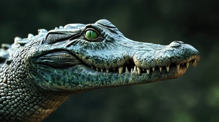 Fototapeta premium Crocodile close-up showing detailed textured skin and sharp teeth highlighting the beauty of wildlife and reptilian features.