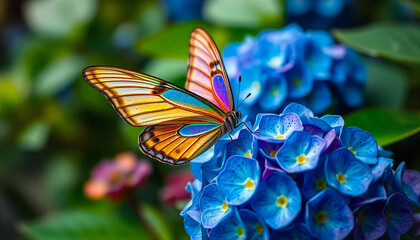 A butterfly posing on a flower. November 4, 2023 The butterfly is a pollinator, it attracts attention due to the size and color of its terracotta and blue