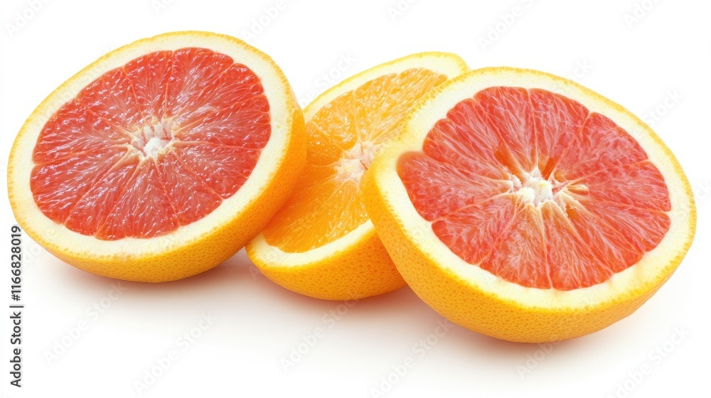 Poster citrus fruit slices including lemon, orange, and grapefruit on a white background with space for tex