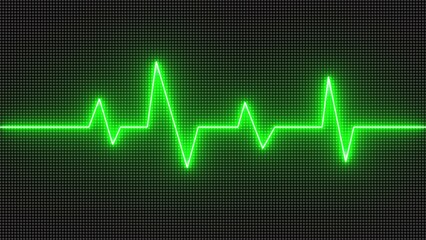 Abstract neon heartbeat signal icon. Heart rhythm sign, Pulse icon. Neon heartbeat symbol.