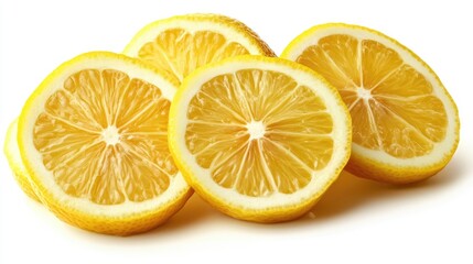 Freshly cut lemon slices arranged artfully on a white surface showcasing vibrant colors and natural textures perfect for culinary themes.
