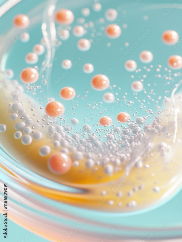 Poster abstract close-up of colorful bubbles in liquid, creating a vibrant visual of motion and texture.