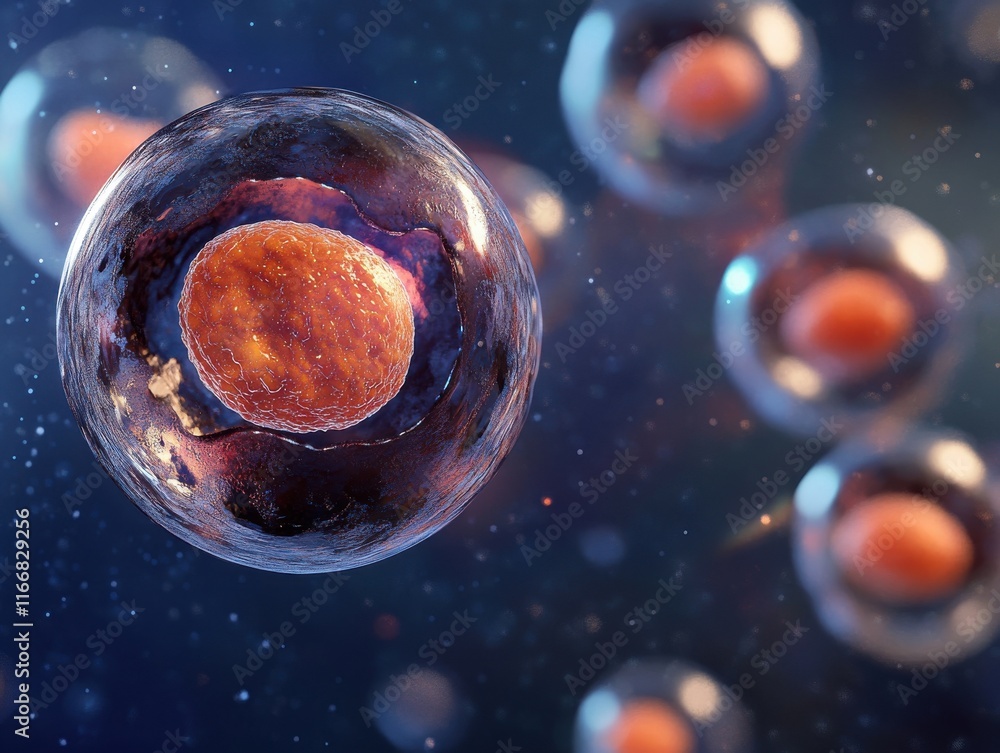 Poster close-up view of a single cell with vibrant colors against a blurred background of additional cells.