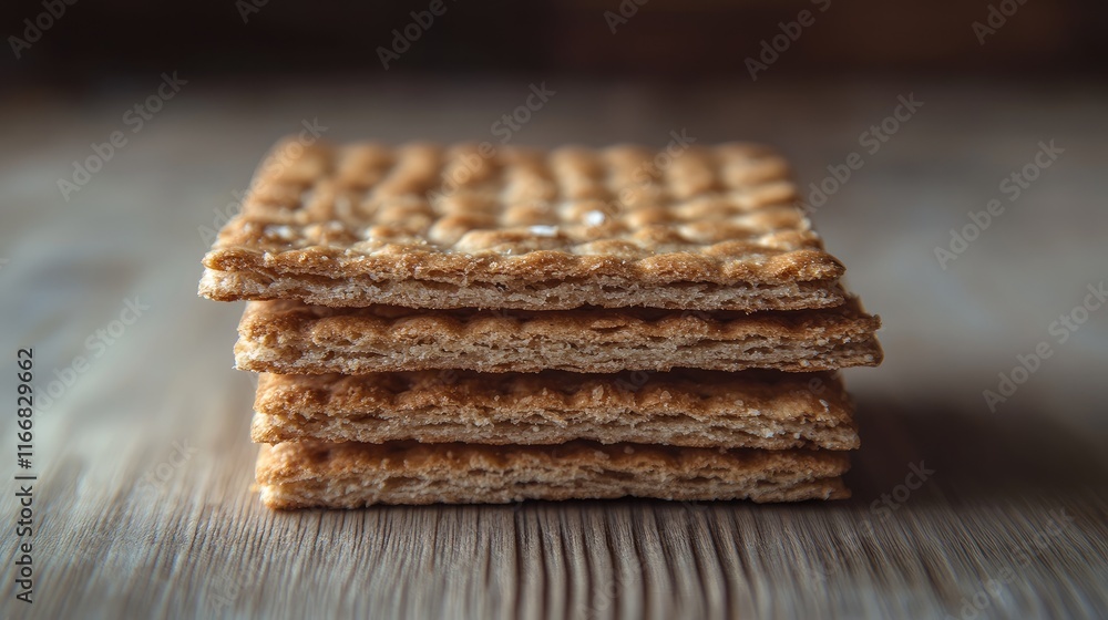 Poster stack of crispy traditional crispbread on wooden background showcasing texture and layers in a rusti