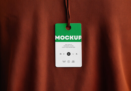 Minimal Tag Mockup &ndash; Front View of Hanging Label Card on Fabric for Clothing Branding, Retail Display or Product Tag Design