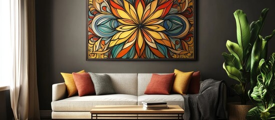Vibrant decorative wall art with intricate patterns enhancing modern interior spaces creating a warm and inviting atmosphere